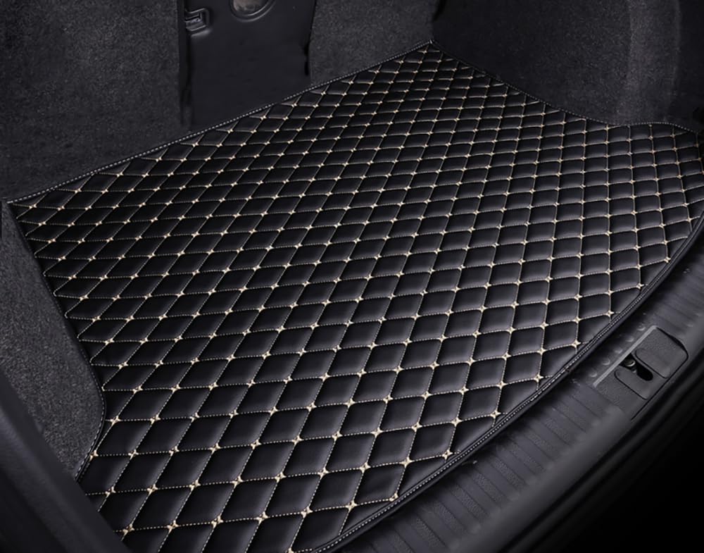 Auto Leder Kofferraummatten Für Ford S-MAX 2006-2015, Kofferraumwanne Cargo Teppich Kratzfeste Kofferraum Kofferraummatte Schutzmatte Innenraum ZubehöR,B/Black-Beige von QLEQMZTV