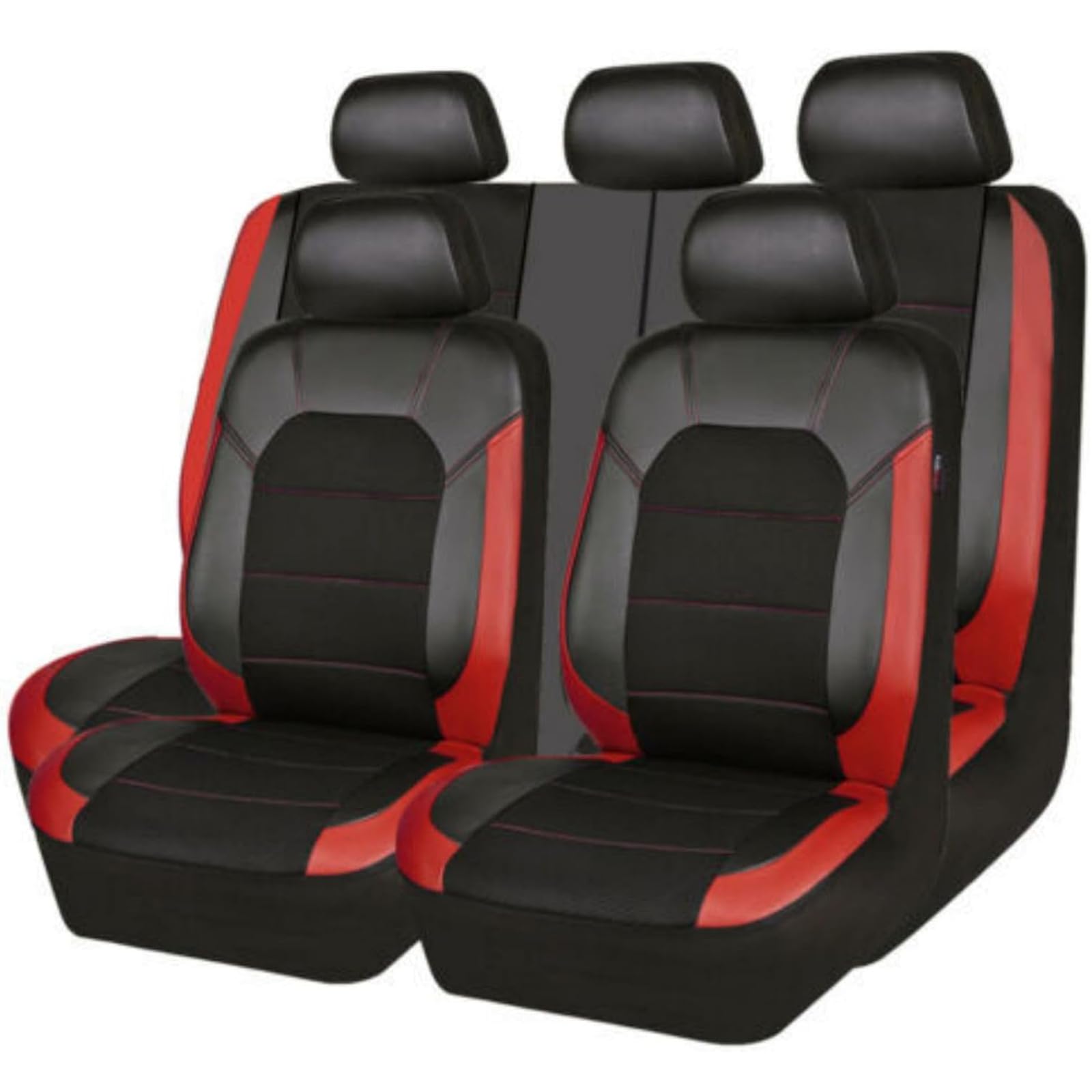 QLEQMZTV 9 Stück Auto Sitzbezüge Set für Toyota Yaris Hybrid 2015-2019, Leder Autositzbezüge Kompletter Satz Wasserdicht VerschleißFest Atmungsaktiv Sitzschoner Innenraum Zubehör,D/Red von QLEQMZTV