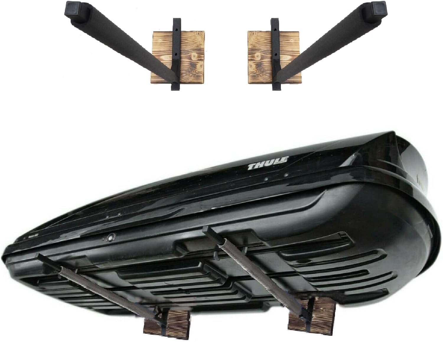 Dachbox Wandhalterung WSB.O schwarz 82 cm zur Aufbewahrung von Dachkoffer Gartengeräte Skibox Sportgeräte Surfbrett iSUP mit Stahl Holzbrett von QLS