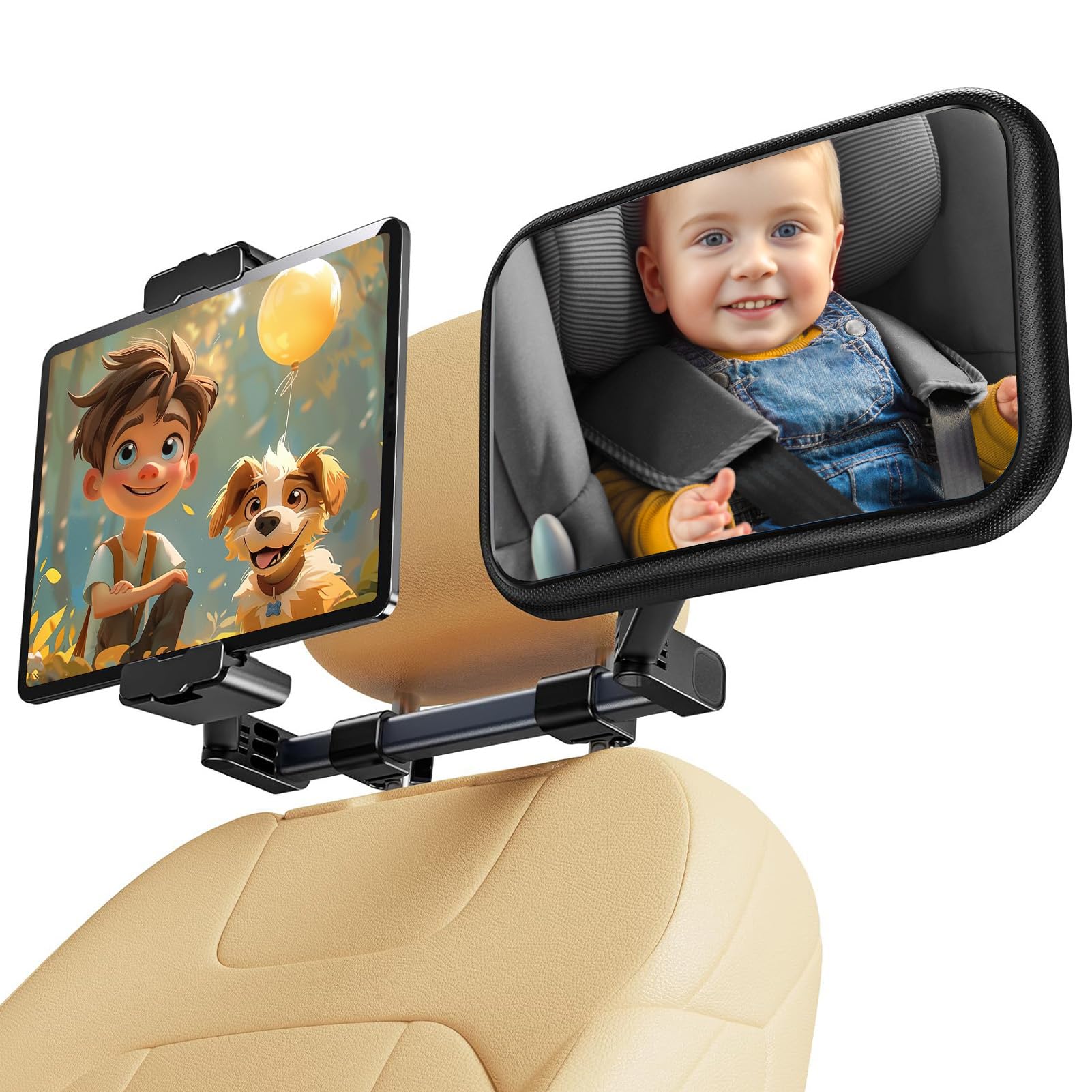 Qloztyse Baby Autospiegel für Baby Rear Facing - Säugling Rücksitz Spiegel mit Halter und Haken für feste Kopfstütze Sicherheit Large Wide Adjustable Auto Rearview, 2 in 1 von QLoztyse