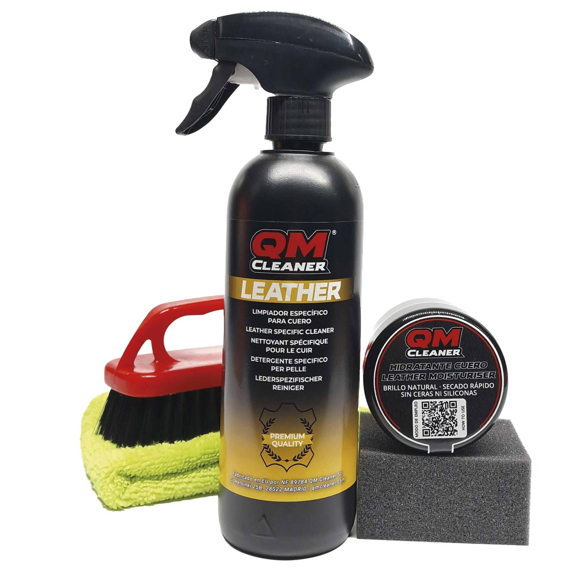 QM Cleaner Kit Leather | Auto reinigungsset. Lederpflege Auto. Auto Innenraum Reiniger und Lederpflege. Enthält lederpflege, Feuchtigkeitspflege, Mikrofasertuch und Premium-Bürste. Auto putz set von QM Cleaner