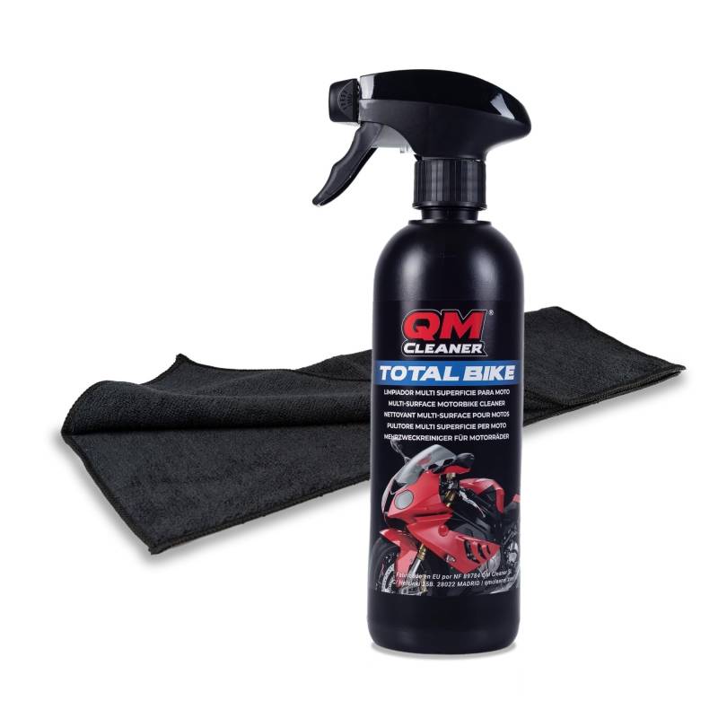 QM Cleaner - Total Bike Multioberflächenreiniger für Motorrad | Chemische Reinigung Kit für Motorrad und Fahrrad - Inklusive 1 Mikrofasertuch - Ohne Wachs und Silikone von QM Cleaner