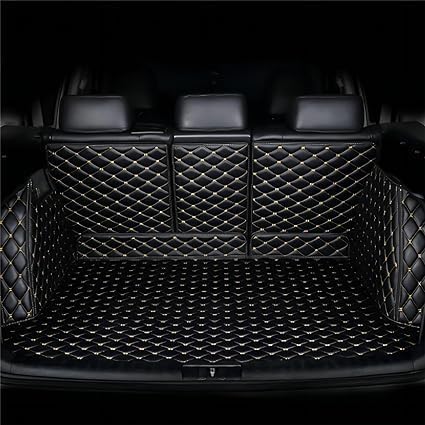 Auto Leder All-Inclusive-Kofferraummatte für Audi A8/A8L 2014-2017, Wasserdicht Kratzfest Vollabdeckung Kofferraumschutz AutozubehöR,Black-Beige von QMJSM