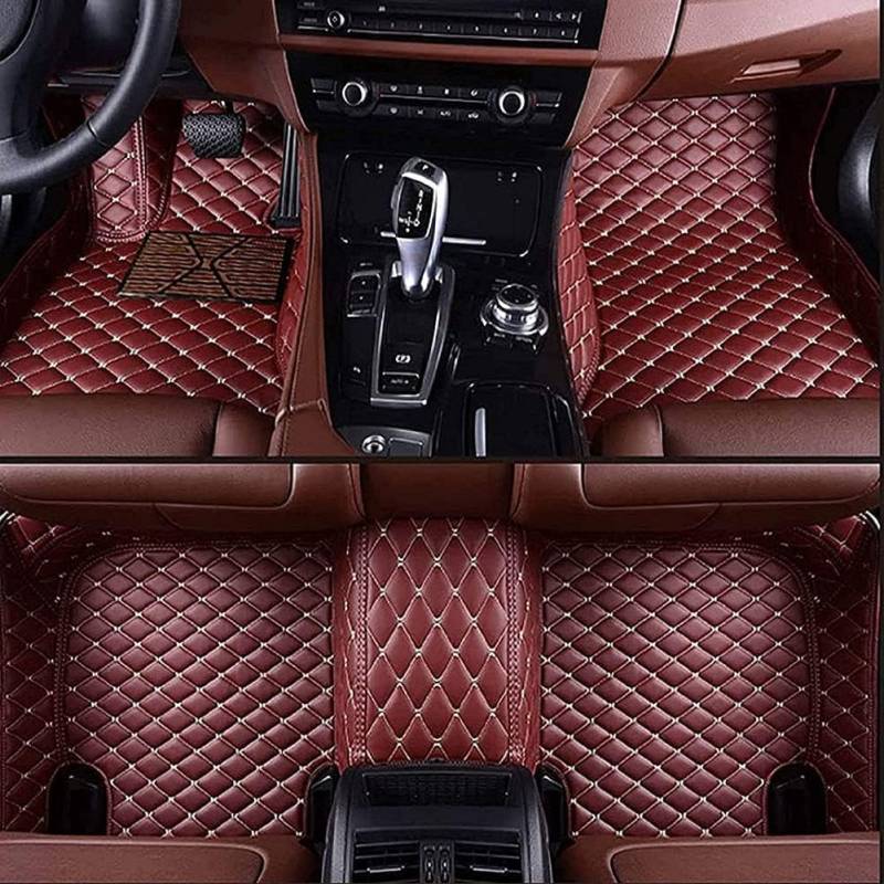 Nach Maß Auto Fußmatten für Land Rover Range Rover 2013-2017, Allwetter Leder Fussmatten Set, wasserdichte Automatten, Anti-Rutsch Auto-Fußmatten,G/WineRed von QMJSM