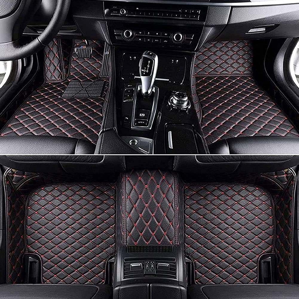 Nach Maß Auto Fußmatten für Land Rover Range Rover Vogue 2013-2017, Allwetter Leder Fussmatten Set, wasserdichte Automatten, Anti-Rutsch Auto-Fußmatten,E/Black-red von QMJSM