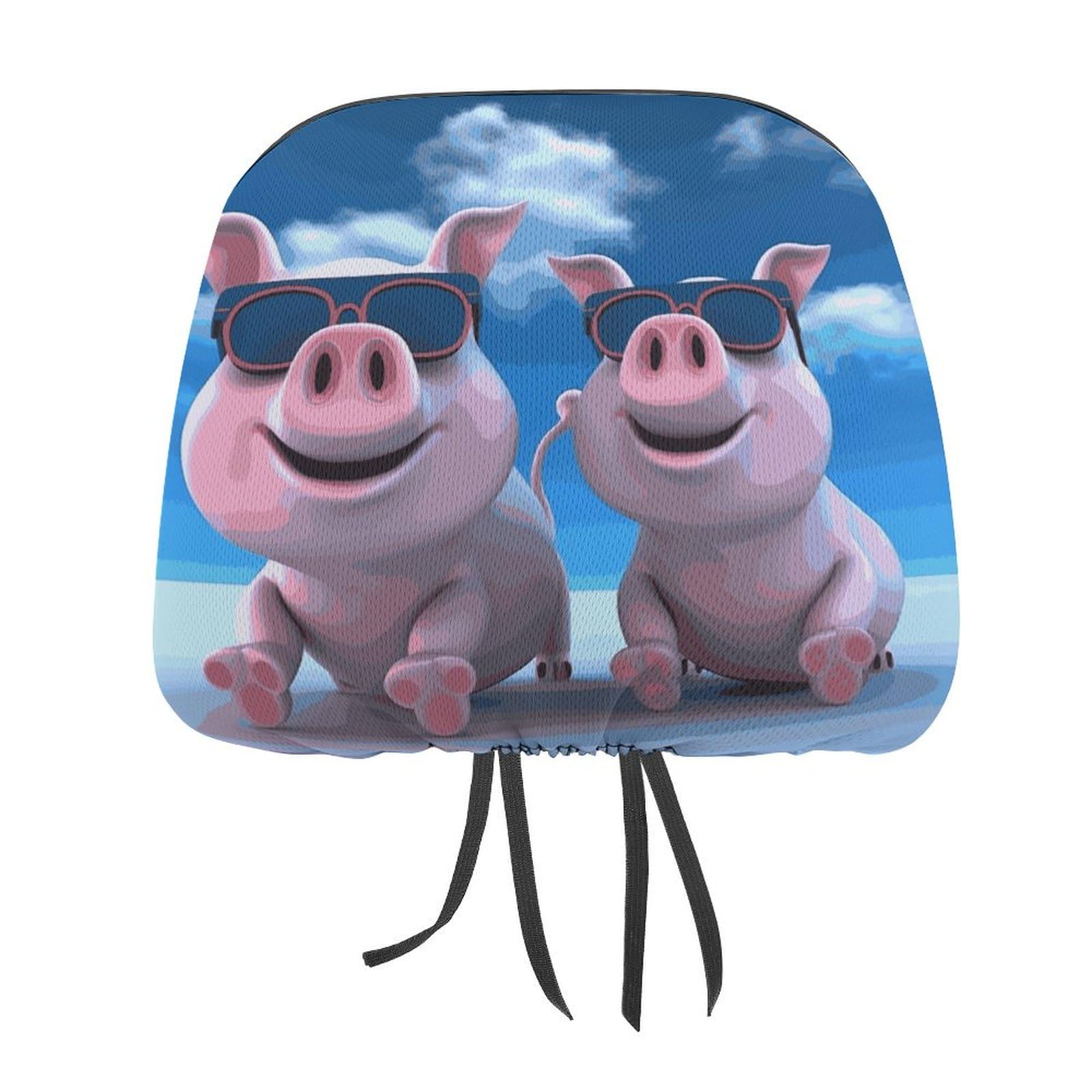 QMNBTES Funny 3D Piggies Kopfstützenbezüge für Autos, universeller Autositzbezug, personalisierbar, weich, elastisch, Auto-Kopfstützenbezüge für LKW, SUV, 2 Stück von QMNBTES