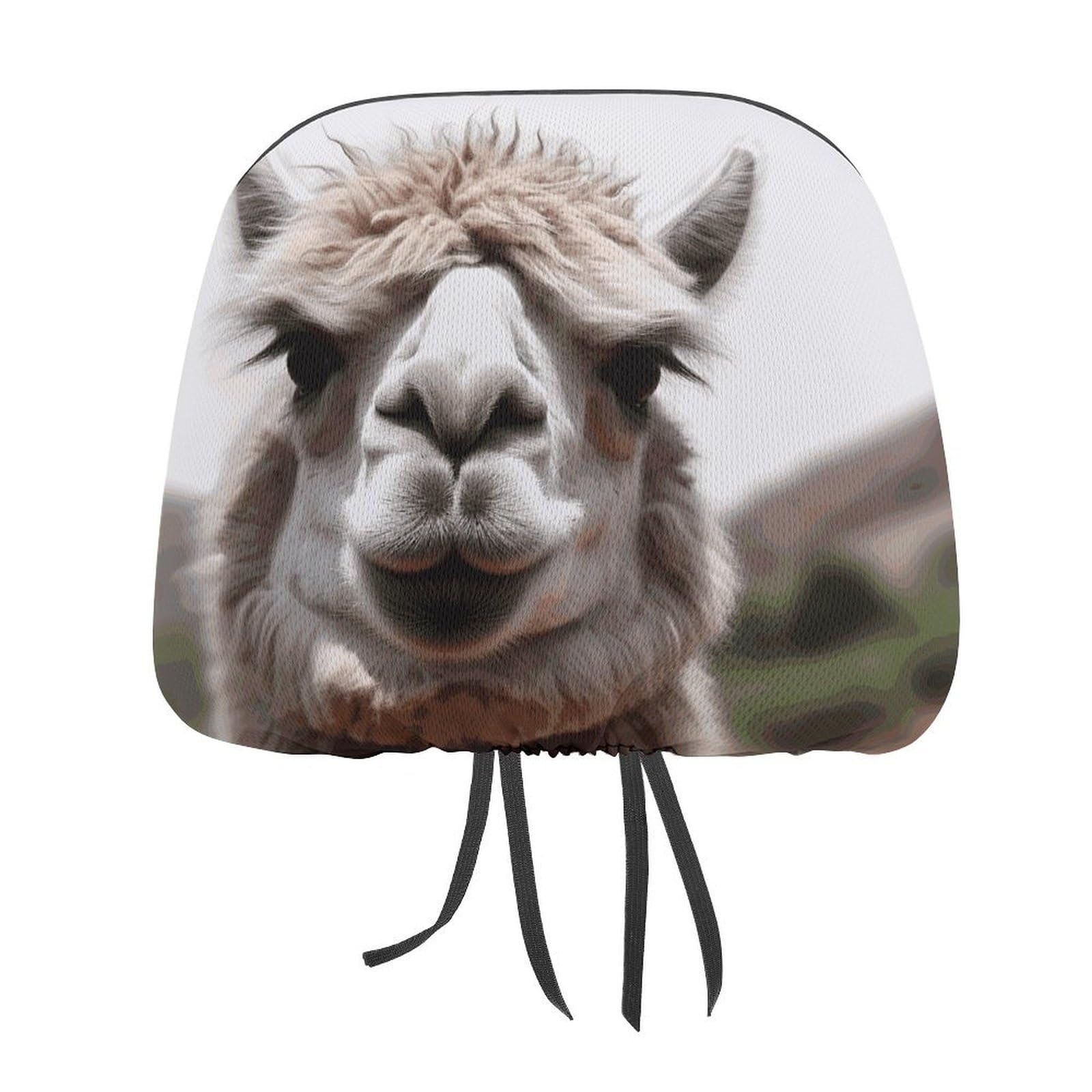 QMNBTES Funny Alpaca Lama Kopfstützenbezüge für Autos, universeller Autositzbezug, personalisierbar, weich, elastisch, Auto-Kopfstützenbezüge für LKW, SUV, 2 Stück von QMNBTES