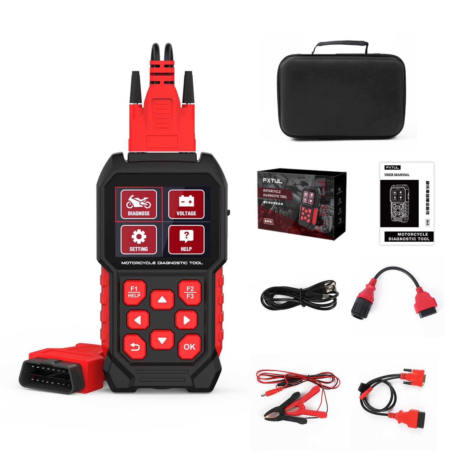 Motorrad-Diagnosetool, M4-Motorrad-Diagnosescan-Tool, Multisystem-Diagnosecodeleser und Scan-Tools, kompatibel mit BMW-10P Special mit Ölservice-Reset, ECM, ABS, BCM, IMMO, 13 Sprachen von QPKING