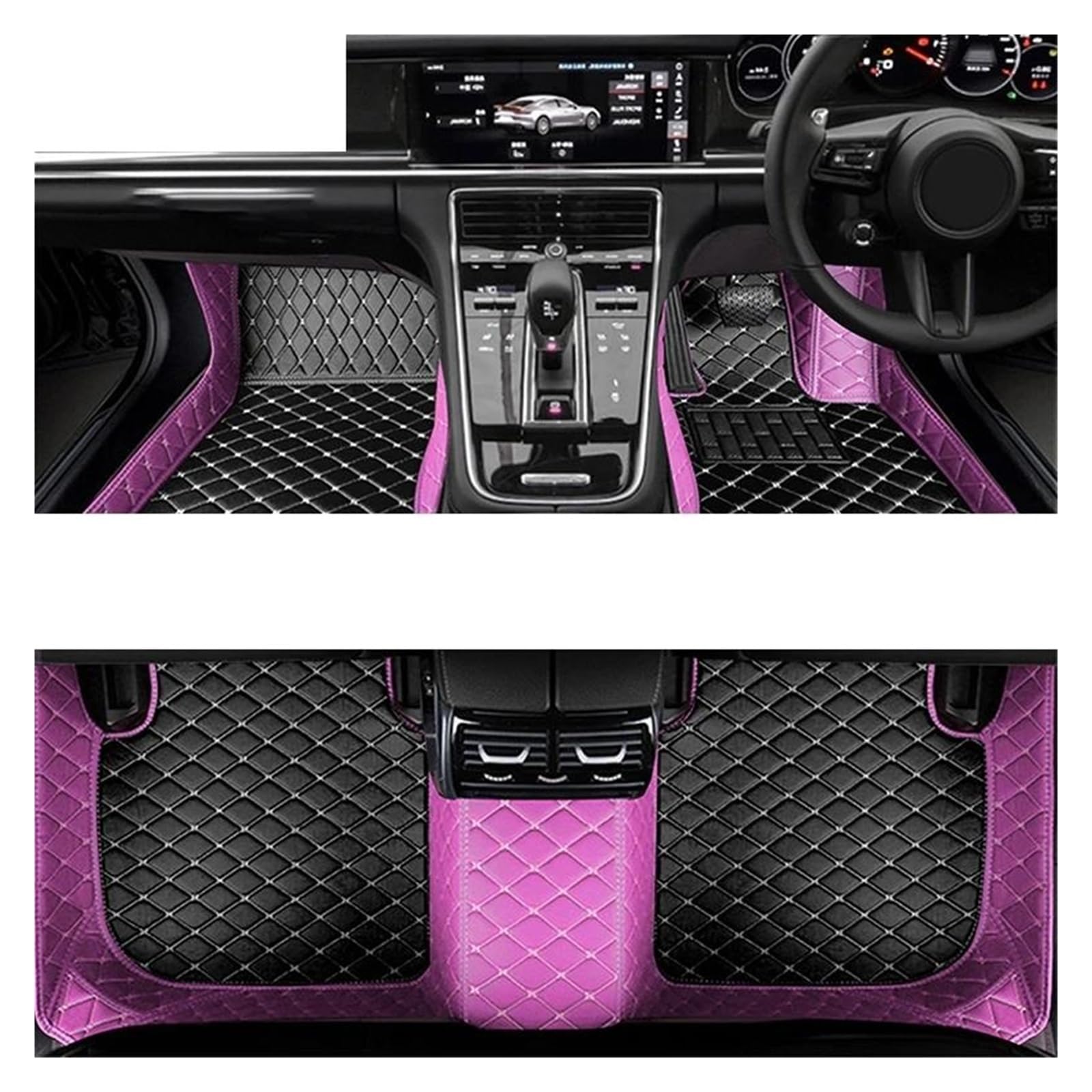 QPRPWHZI Autoteppiche Für Hyundai Für Elantra 2016 2017 2018 2019 2020 2021 2022 2023 Leder Antifouling Innenteil Autozubehör Autofußmatten(Black withpurple,RHD) von QPRPWHZI