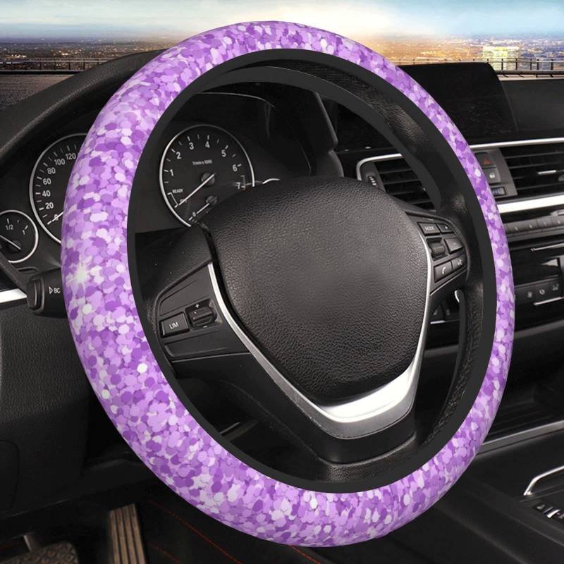 Lila glitzernder Lenkradbezug – Universal 38,1 cm (15 Zoll) Auto-Lenkradabdeckungen Griff Auto Interne Dekoration Zubehör Coole Mikrofaser Leder Wrap für Mann und Frau von QQIAEJIA