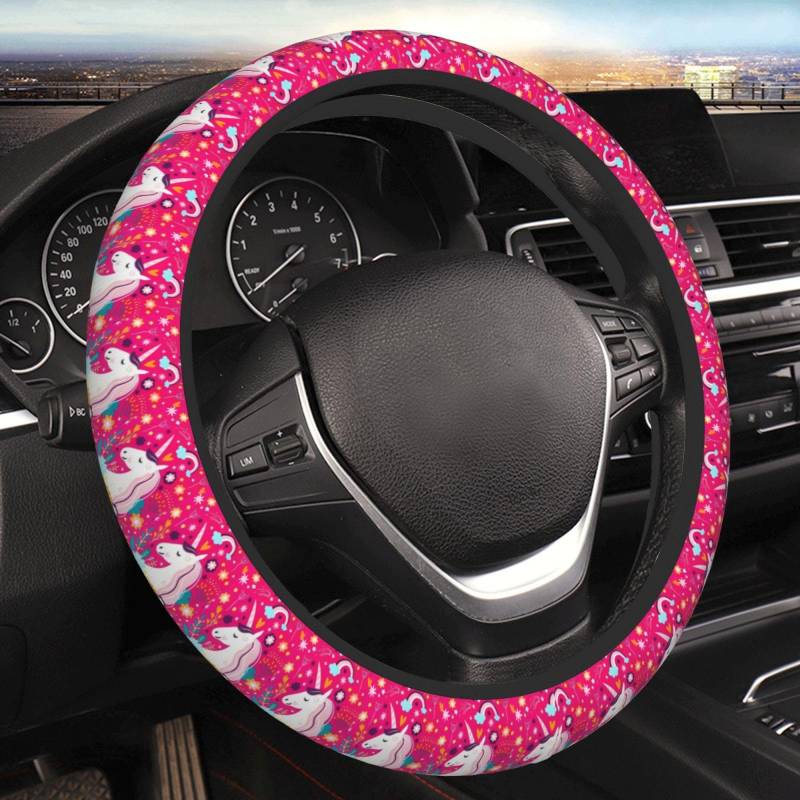 Fantasy Regenbogen Auto Stretch Elastische Lenkradhülle, Universal 15 Zoll Fahrzeug Lenkradbezug, Atmungsaktive Mikrofaser Auto Lenkradabdeckung Schutzhülle von QQLADY