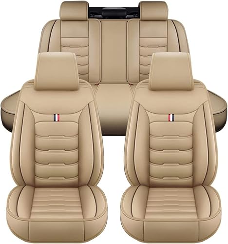 QQLADY Auto Leder Sitzbezüge Sets für Ford Fusion Hybrid 2010-2020, 5-Sitze Wasserdichtes Allwetter Bequem Atmungsaktiv Vorne Hinten Sitzschoner Innenraum Zubehör,A Beige von QQLADY