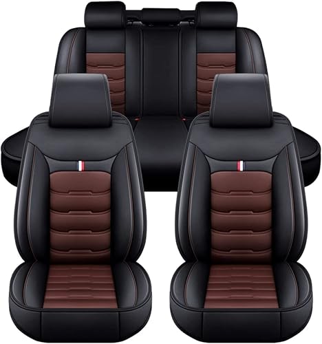 QQLADY Auto Leder Sitzbezüge Sets für KIA Forte 2017-2024, 5-Sitze Wasserdichtes Allwetter Bequem Atmungsaktiv Vorne Hinten Sitzschoner Innenraum Zubehör,F Black+Coffee von QQLADY