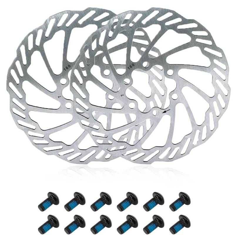 Scheibenbremse Fahrrad, 2 Stück Bremsscheibe 160mm, Bremsscheiben Fahrrad, Fahrrad Bremsscheibe, Fahrrad Scheibenbremse, für den Einbau in die Meisten Fahrräder, Rennwagen, Mountainbikes von Bssowe