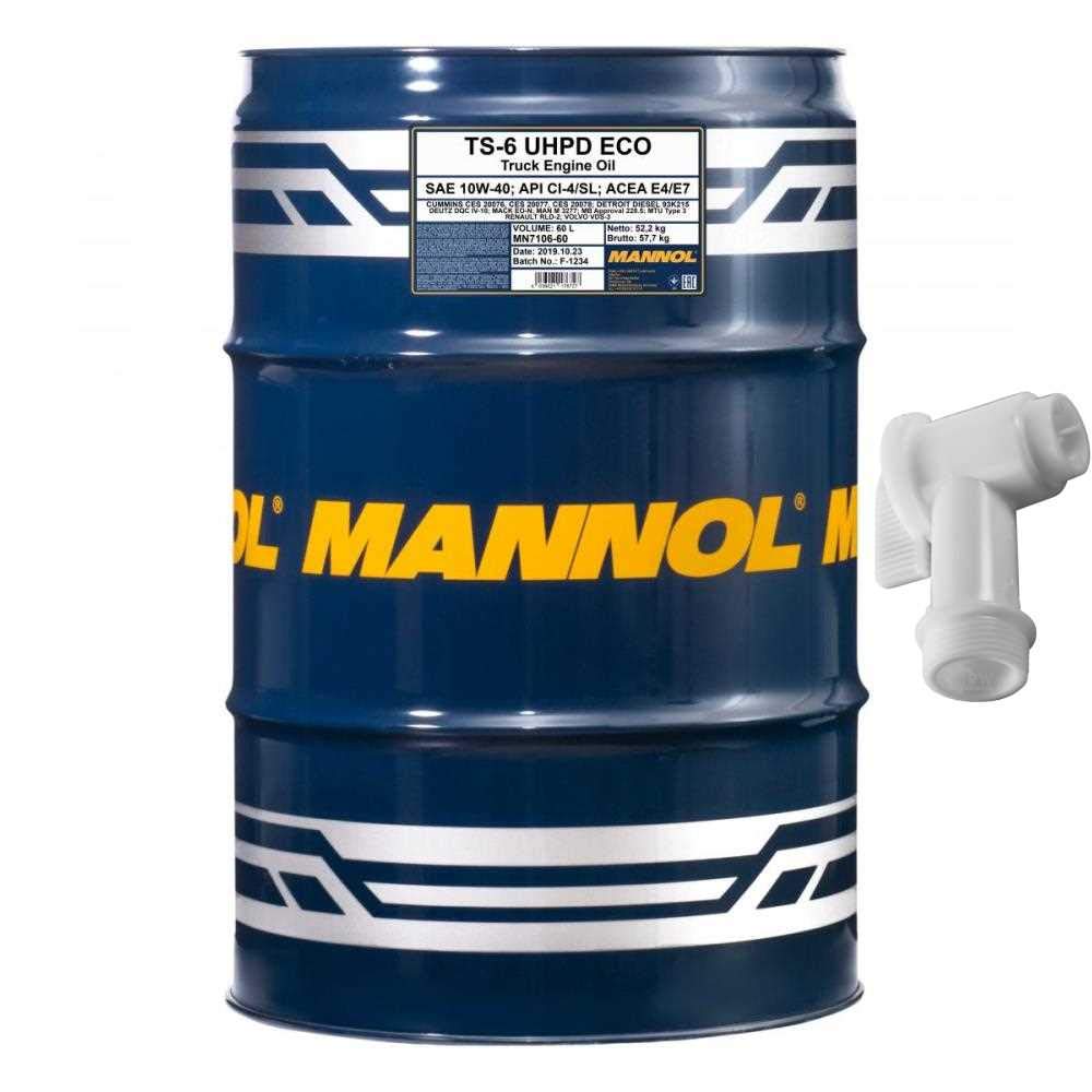 60 L MANNOL TS-6 UHPD Eco 10W-40 Leichtlauf Motoröl API CI-4/SL ACEA E4/E7 Hahn SAE MB 228.5 M 3277 VDS 3 RLD-2 MACK von Diederichs