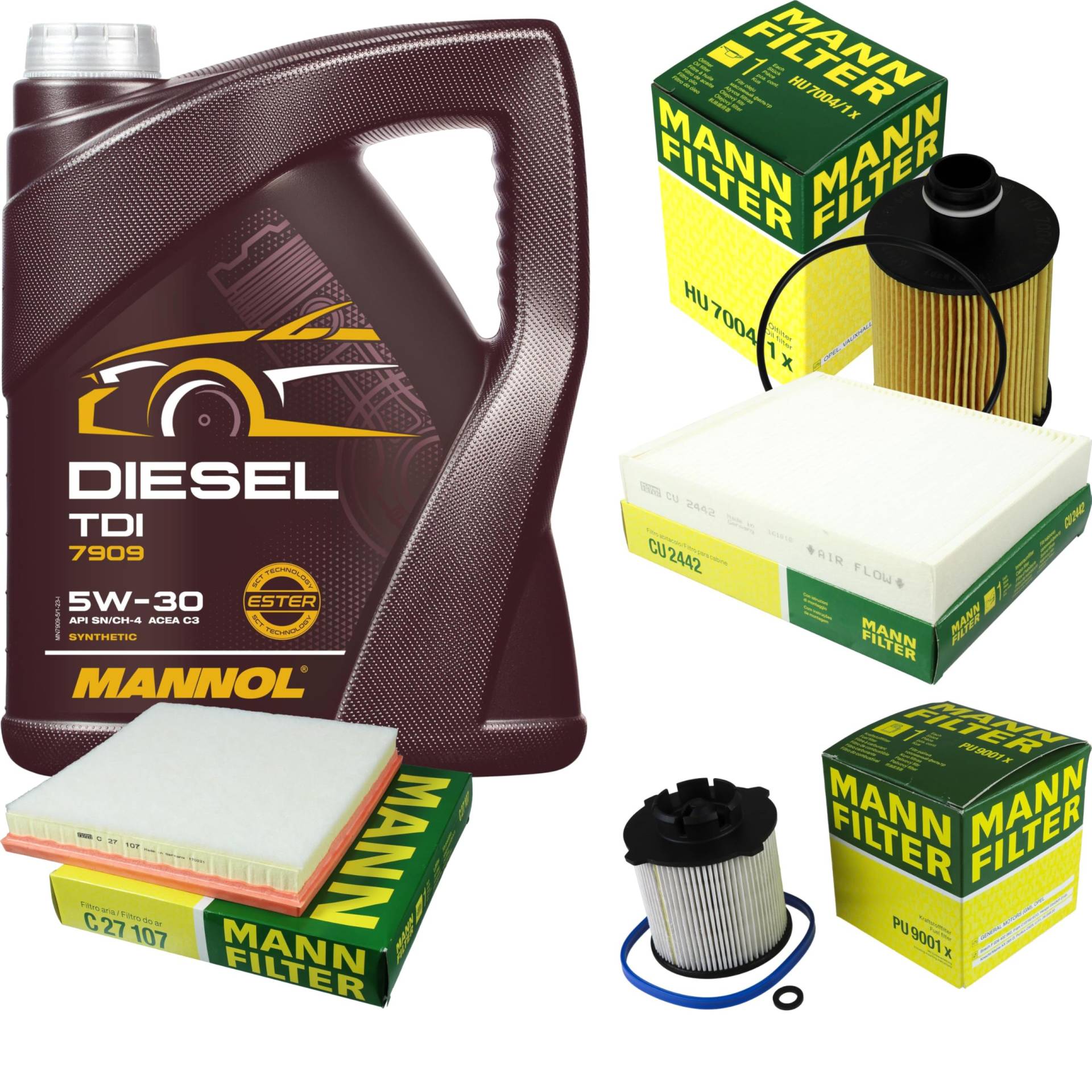 Filter Set Inspektionspaket 5 Liter MANNOL Motoröl Diesel TDI 5W-30 API SN/CF MANN-FILTER Luftfilter Innenraumfilter Ölfilter Kraftstofffilter von Diederichs