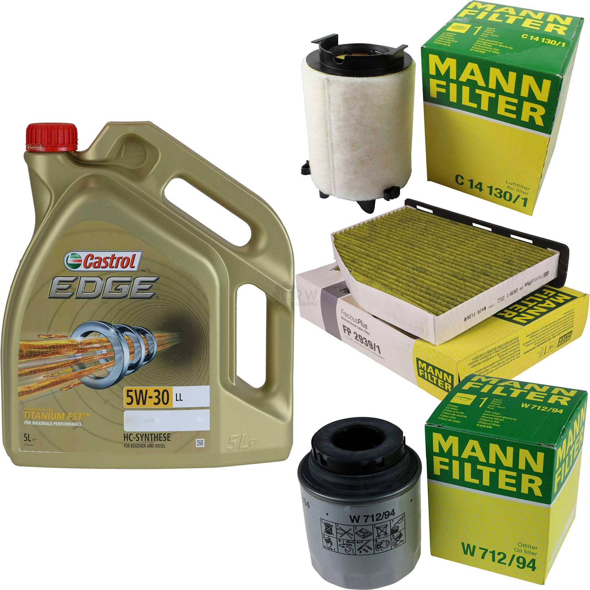 Filter Set Inspektionspaket 5 Liter Motoröl EDGE Titanium FST 5W-30 LL MANN-FILTER Innenraumfilter Luftfilter Ölfilter von Diederichs