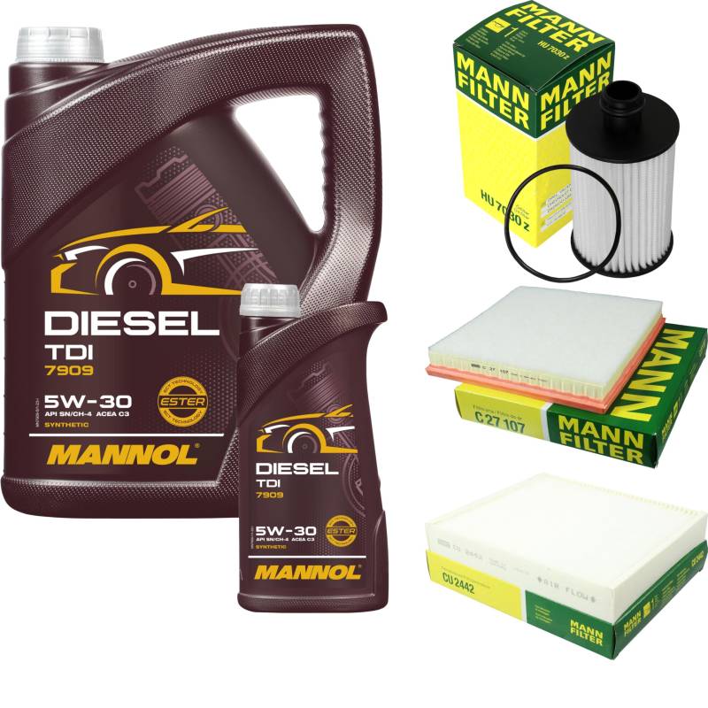 Filter Set Inspektionspaket 6 Liter MANNOL Motoröl Diesel TDI 5W-30 API SN/CF MANN-FILTER Luftfilter Innenraumfilter Ölfilter von Diederichs