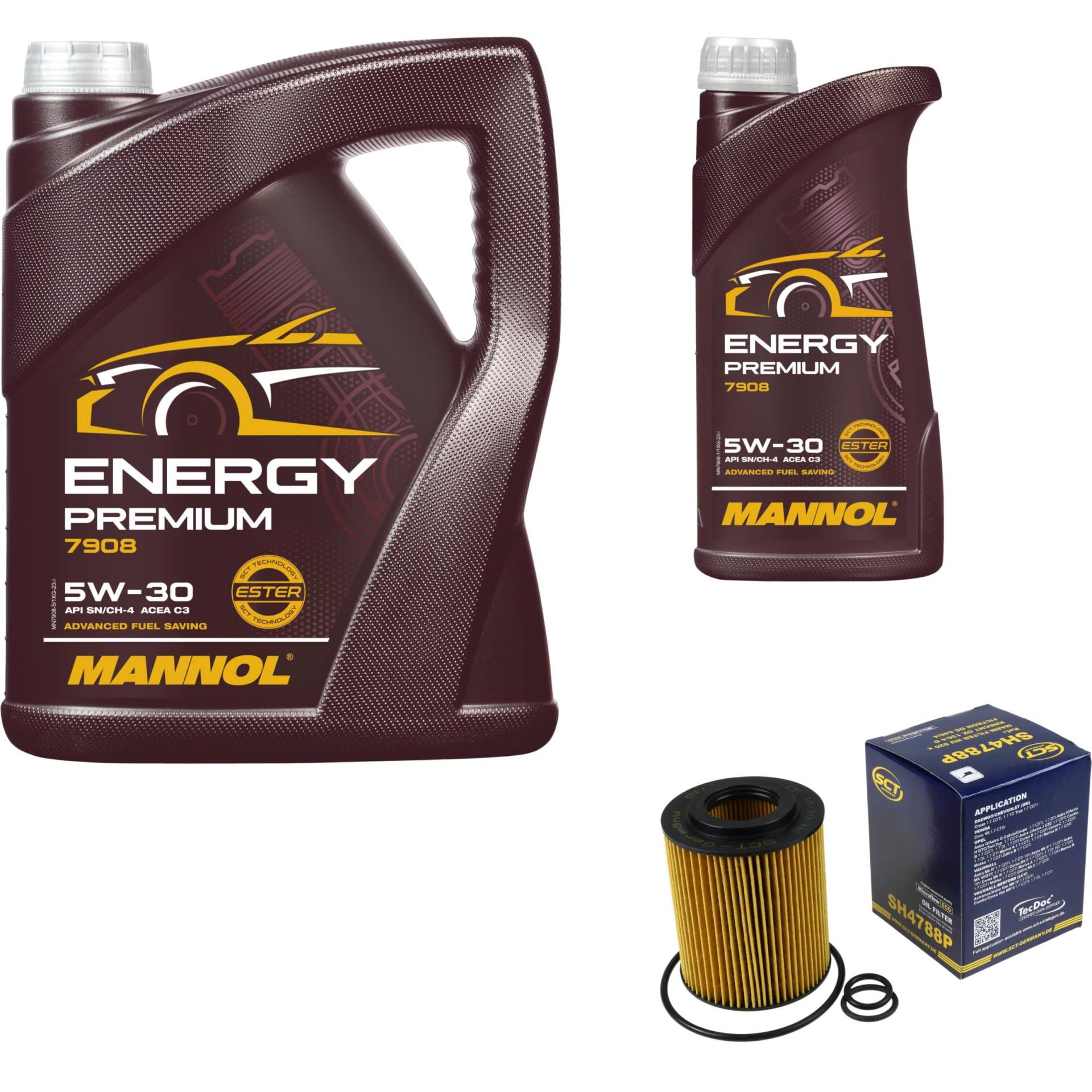 Filter Set Inspektionspaket 6 Liter MANNOL Motoröl Energy Premium 5W-30 API SN/CF SCT Germany Ölfilter von Diederichs