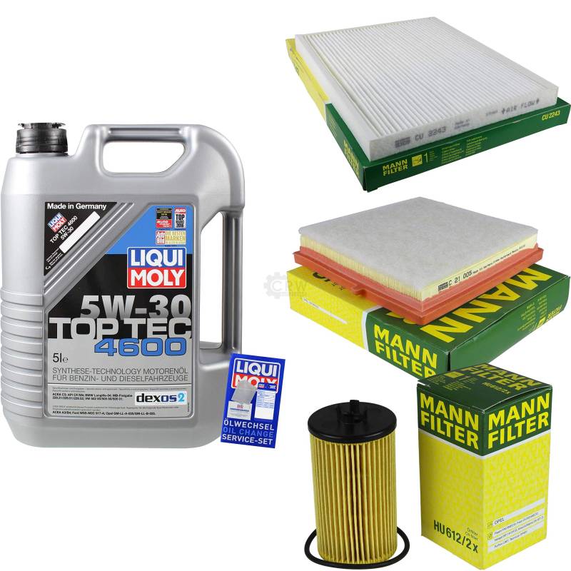 QR-PARTS 69367074 Filter Set Inspektionspaket 5 Liter Liqui Moly Motoröl Top Tec 4600 5W-30 MANN-FILTER Innenraumfilter Luftfilter Ölfilter von Diederichs