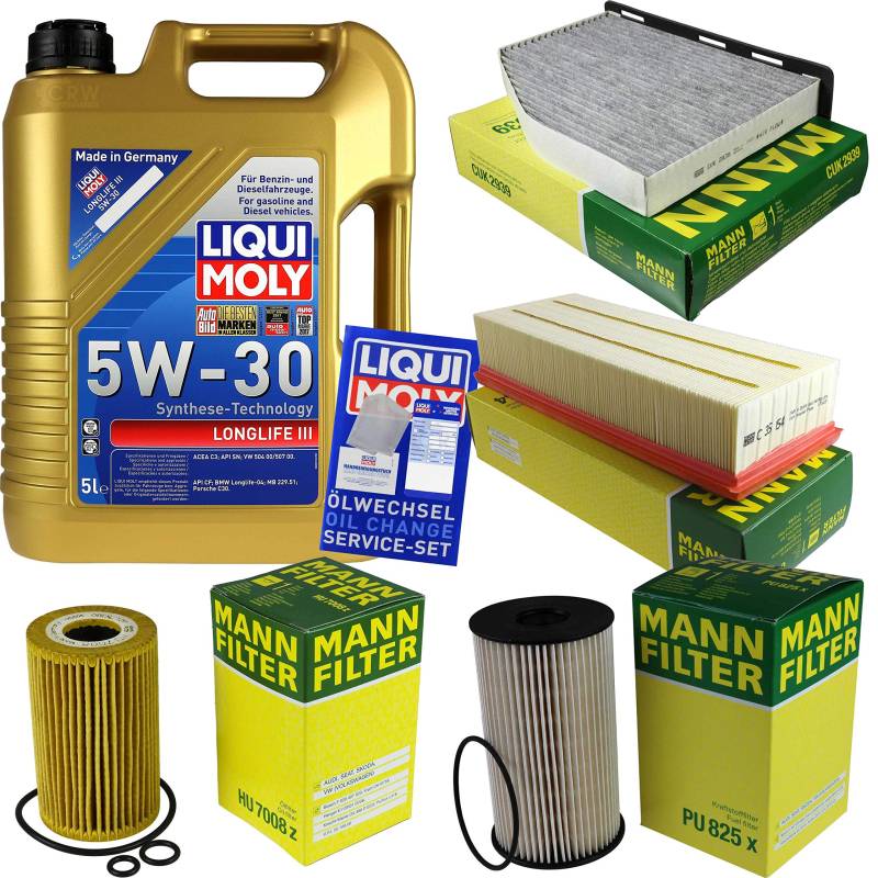 Filter Set Inspektionspaket 5 Liter Liqui Moly Motoröl Longlife III 5W-30 MANN-FILTER Innenraumfilter Kraftstofffilter Luftfilter Ölfilter von Diederichs