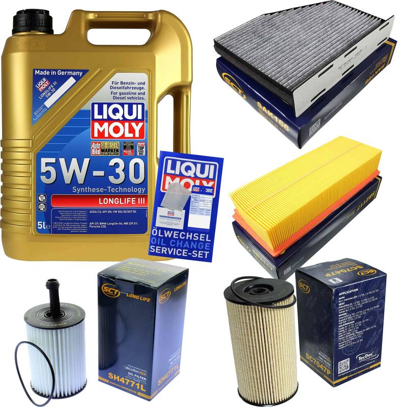 QR-PARTS 69391069 Filter Set Inspektionspaket 5 Liter Liqui Moly Motoröl Longlife III 5W-30 SCT Germany Innenraumfilter Kraftstofffilter Luftfilter Ölfilter von Diederichs