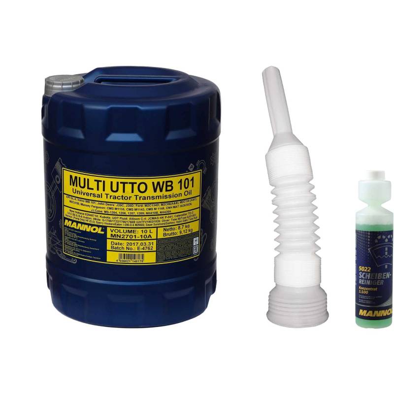 QR-Parts Set 10 Liter 85405871 CT4504 5022 MN2701-10 MANNOL Scheibenreiniger Konzentrant 1:100 250ml Multi UTTO WB 101 API GL-4 Auslaufschlauch von Diederichs