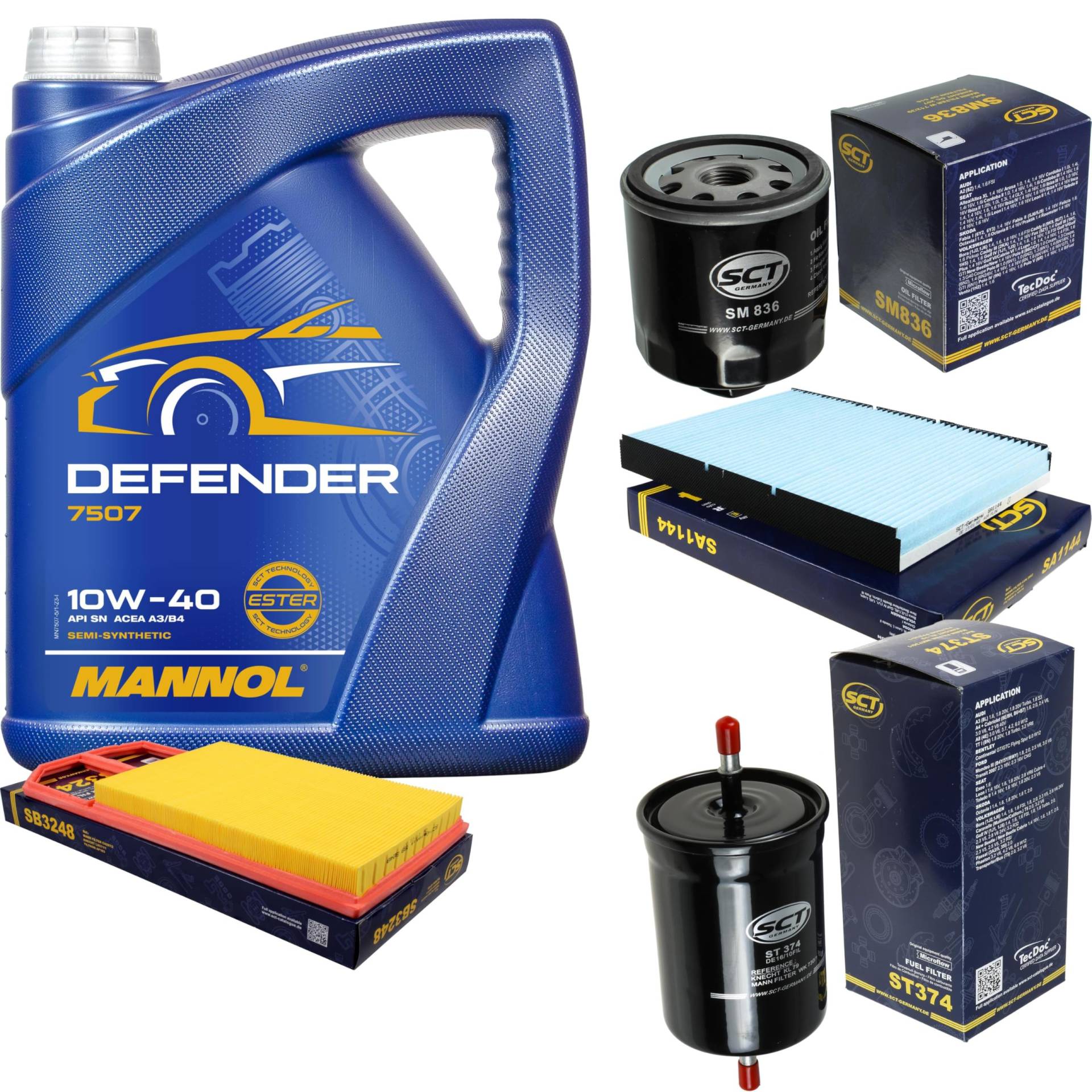 Filter Set Inspektionspaket 5 Liter MANNOL Motoröl Defender 10W-40 API SL/CF SCT Germany Innenraumfilter Luftfilter Ölfilter Kraftstofffilter von Diederichs