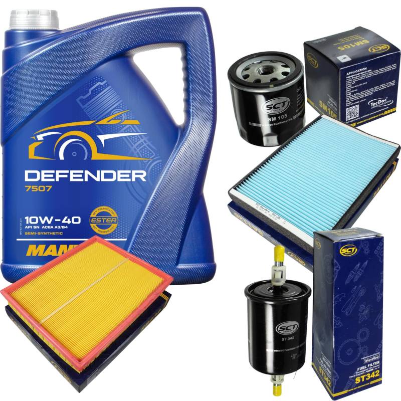 Filter Set Inspektionspaket 5 Liter MANNOL Motoröl Defender 10W-40 API SL/CF SCT Germany Innenraumfilter Luftfilter Ölfilter Kraftstofffilter von Diederichs