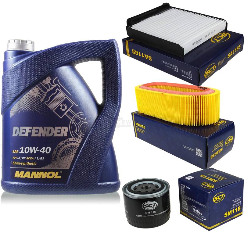 Filter Set Inspektionspaket 5 Liter MANNOL Motoröl Defender 10W-40 API SL/CF SCT Germany Innenraumfilter Luftfilter Ölfilter von QR-Parts