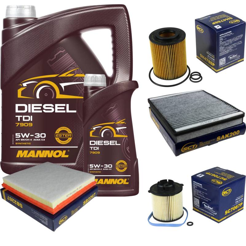 Filter Set Inspektionspaket 6 Liter MANNOL Motoröl Diesel TDI 5W-30 API SN/CF SCT Germany Innenraumfilter Luftfilter Ölfilter Kraftstofffilter von Diederichs