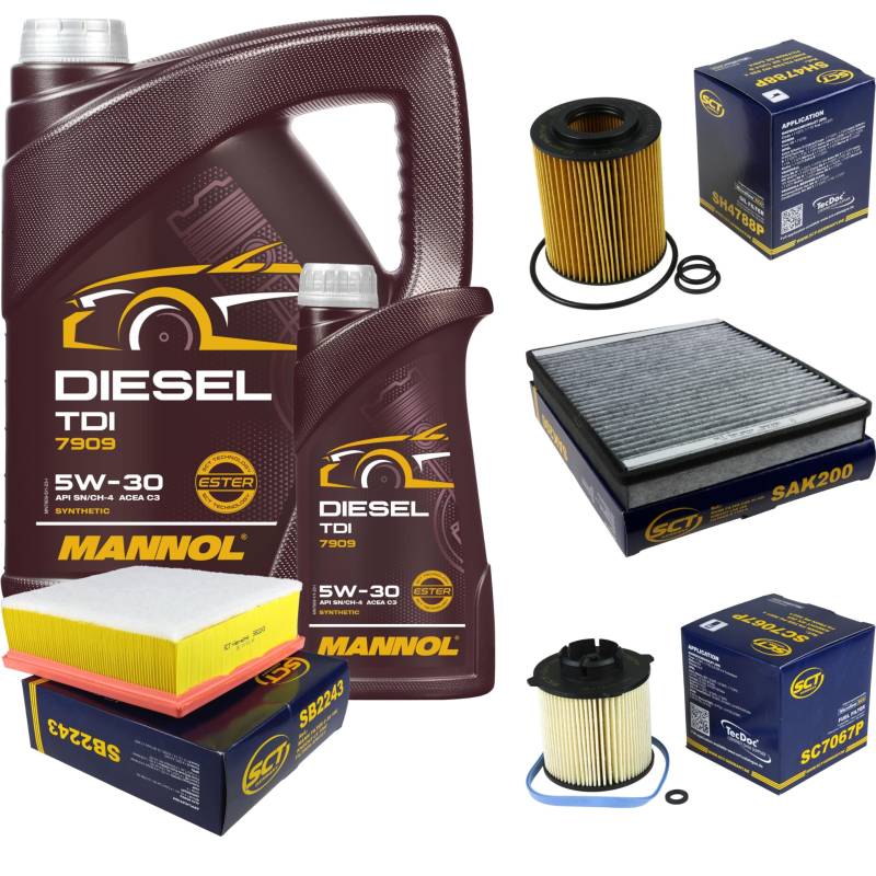 Filter Set Inspektionspaket 6 Liter MANNOL Motoröl Diesel TDI 5W-30 API SN/CF SCT Germany Innenraumfilter Luftfilter Ölfilter Kraftstofffilter von Diederichs