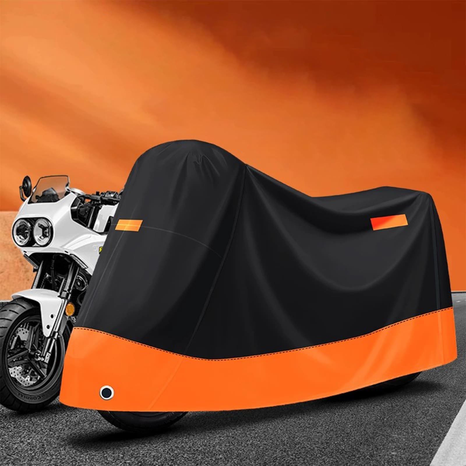 Motorrad Abdeckplane für AAA Motorradabdeckung Wasserdicht Staubdicht UV-Schutz Winddichte,Black orange-XXL von QREDTA