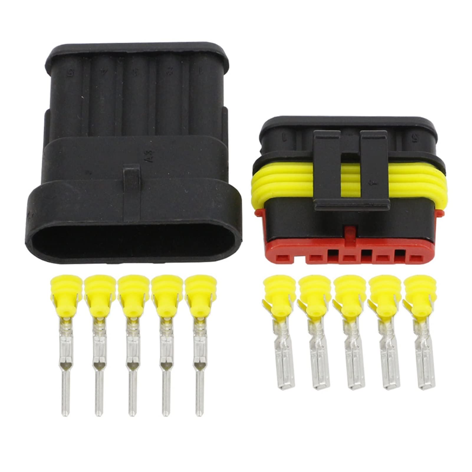 1 Set. 1P 2P 3P 4P 5P 6 Pins Way. Amp 1.5. Superdichtung wasserdichter elektrischer Kfz-Kabelstecker-Stecker kompatibel mit dem Auto-Motorrad(5 Pin) von QSBVSO