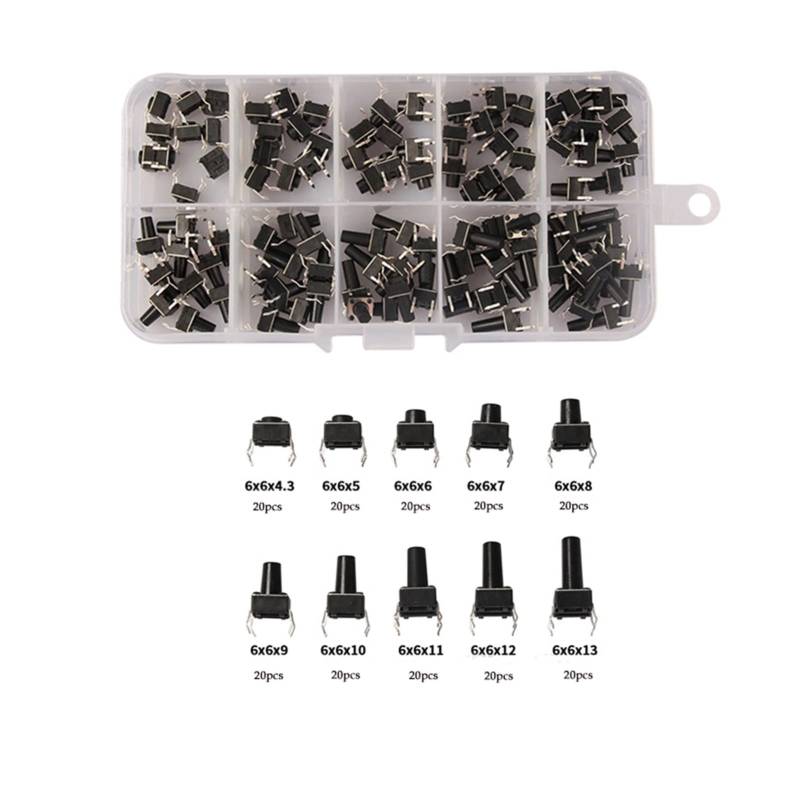 10 Modelle 200 stücke 4 Pin Taktschalter Taktile Drucktaste Micro Switch Kit 6x6 Tastenschalter Self-Reset TAUCHEN Schalter von QSBVSO