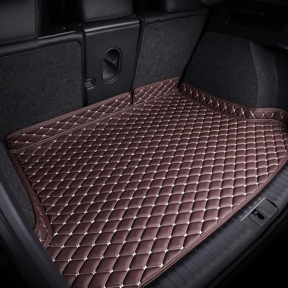 Auto Kofferraummatte für Audi Q7 7 Seats (No Slide/Left Side with Fence mesh) 2006-2015,Kofferraumwanne Schutzmatte Flacher Stil Kofferaummatte Matte Kratzfest Innere Zubehör,E von QSLLLY