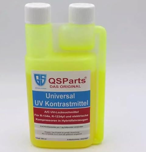 QSParts UV Kontrastmittel Lecksuchmittel für R134a R1234yf und Hybridfahrzeuge 250ml von QSParts