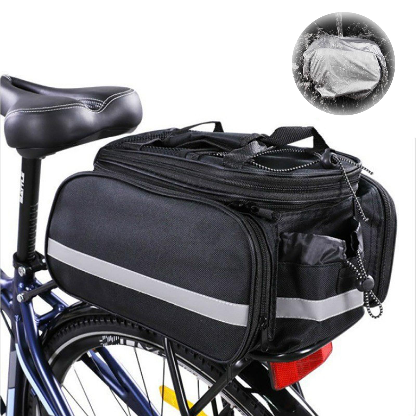 QTTRPCU 12L Gepäckträgertasche für E-Bike, Multifunktionale 3-In-1 Wasserdicht & Reflektierend Fahrradtasche Radtaschen für Gepäckträger mit Regenschutz von QTTRPCU