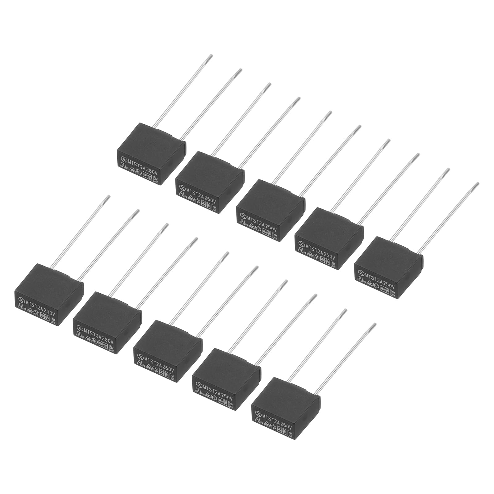 QUARKZMAN 10 Stück DIP Montierte Miniatur Quadrat Träge Mikro Sicherung Feinsicherungen Sortiment Schmelzsicherung für Elektronikteile PCB LCD Reparatur, T2A 2A 250V, Schwarz von QUARKZMAN