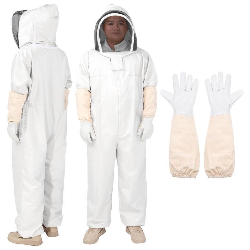 QUARKZMAN 2Sets Bienenanzug für Männer und Frauen XL Imkerei Anzüge Outfit mit Handschuh und Schleier Kapuze Bienenanzüge für Männer Beweis Hinterhof Professionelle, Weiß von QUARKZMAN