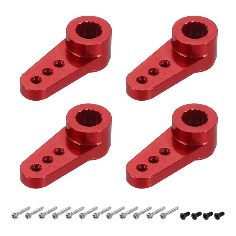 QUARKZMAN 4 Stück Aluminium Servo Horn 15T Servo Horn Lenkung Kurzer Arm 17,5mm Länge Rot Geeignet für DIY RC Auto/Boot/Flugzeuge Boot Modell Zubehör mit Schrauben von QUARKZMAN