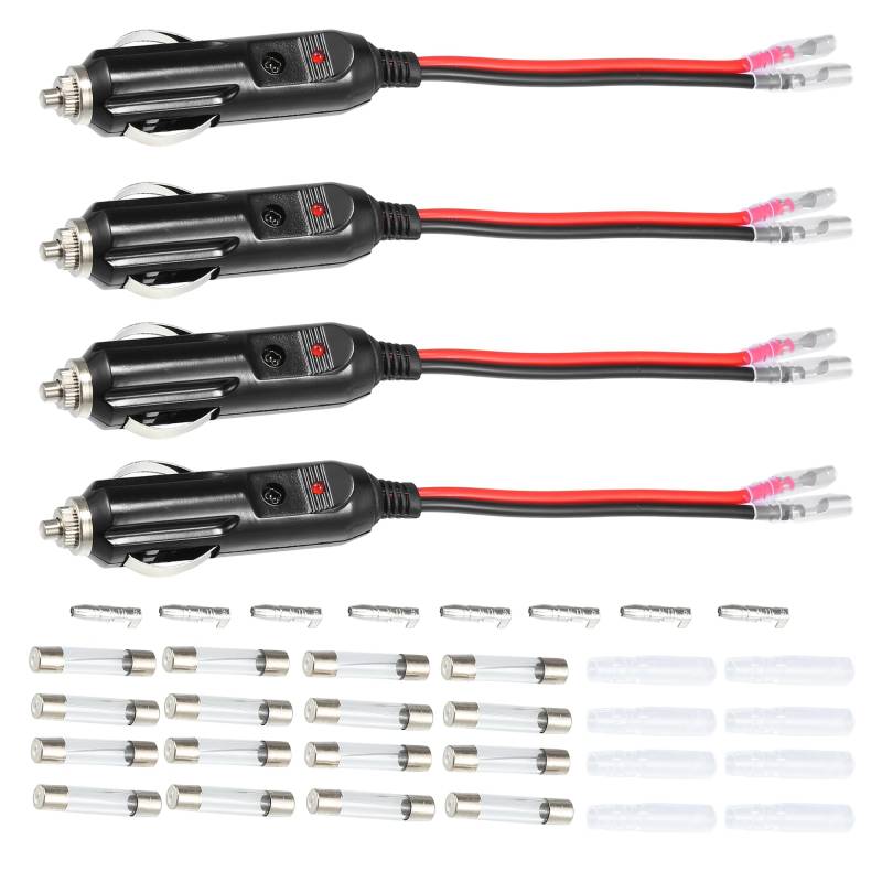 QUARKZMAN 4 Stücke Zigarettenanzünder Stecker mit 16 Stück 10A/15A Sicherung 12V-24V 16AWG 15cm Adapter-Verlängerungskabel für Auto Reifenpumpe Luftkompressor von QUARKZMAN