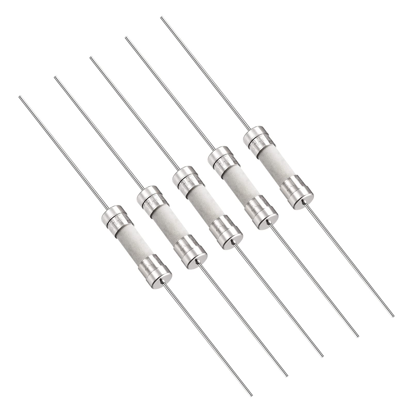 QUARKZMAN 5 Stück 250V T2.5A 5mm x 20mm Langsame Sicherung Verzögerungssicherung Keramik mit Anschluss Draht für Schaltungsgeräten Reparatur [Silberton] von QUARKZMAN