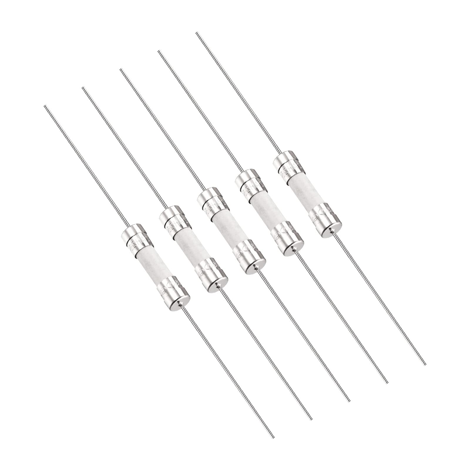 QUARKZMAN 5 Stück 250V T2A 5mm x 20mm Langsame Sicherung Verzögerungssicherung Keramik mit Anschluss Draht für Schaltungsgeräten Reparatur [Silberton] von QUARKZMAN