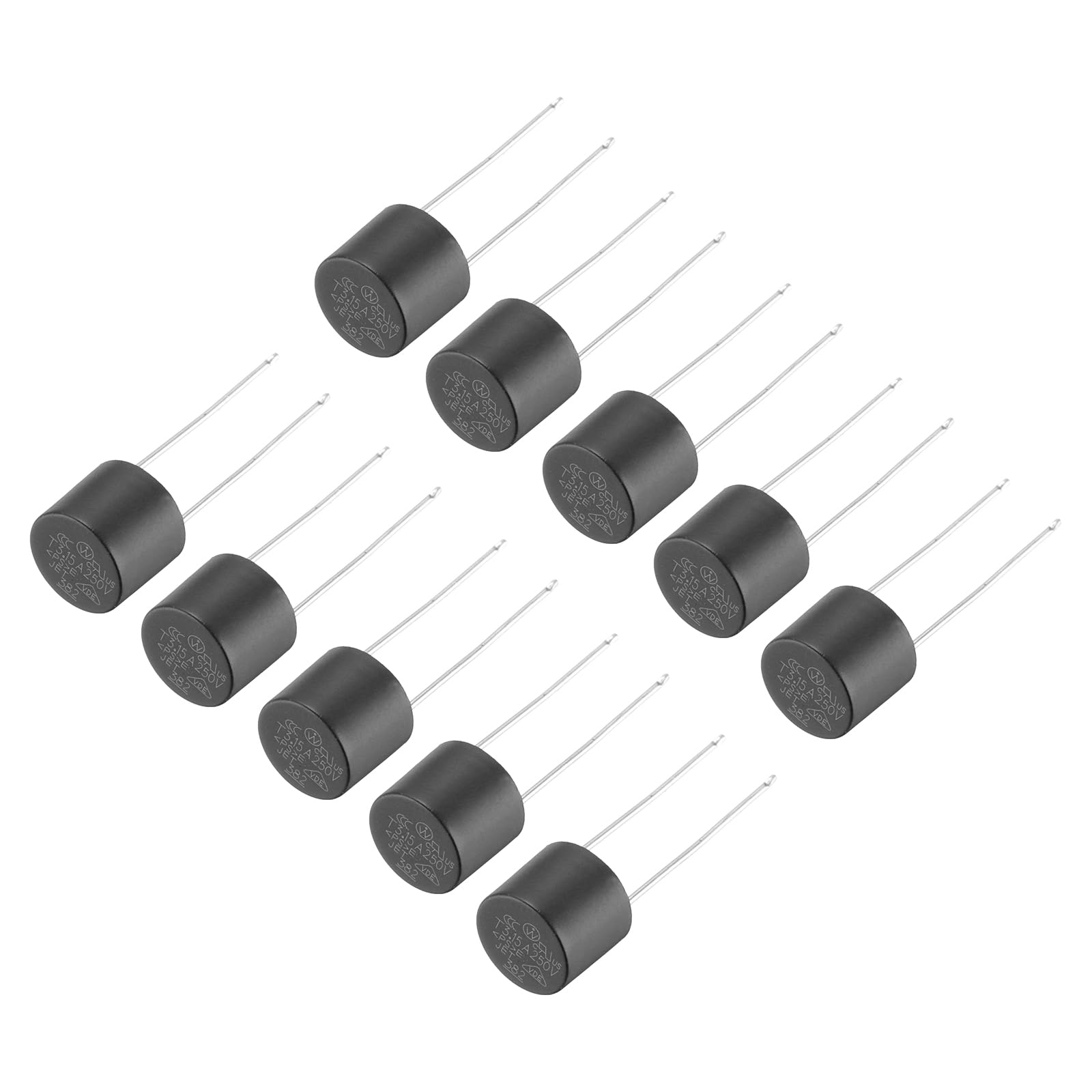 QUARKZMAN 50 Stück Miniaturzylinder Sicherung DIP Montierte Miniatur Runde Träge Feinsicherungen Sortiment Mikro Sicherung für Elektronikteile PCB LCD Reparatur, T3.15A 3.15A 250V, Schwarz von QUARKZMAN