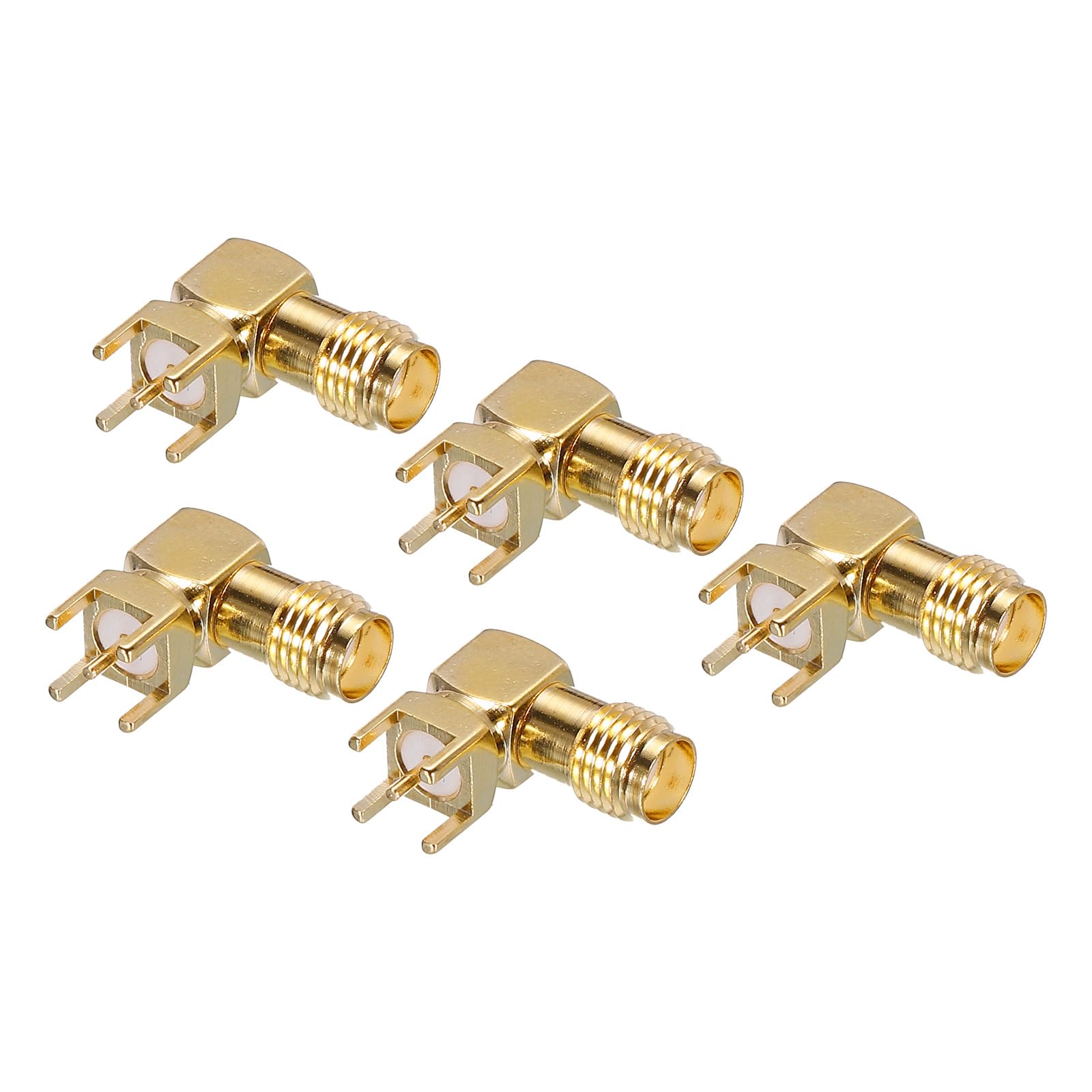 QUARKZMAN 6mm Gewinde SMA Buchse PCB Anschluss x 5Stk 90 Grad Buchse für Koaxialkabel Antennen und Drahtlose LAN Geräte [Gold Ton Metal] von QUARKZMAN