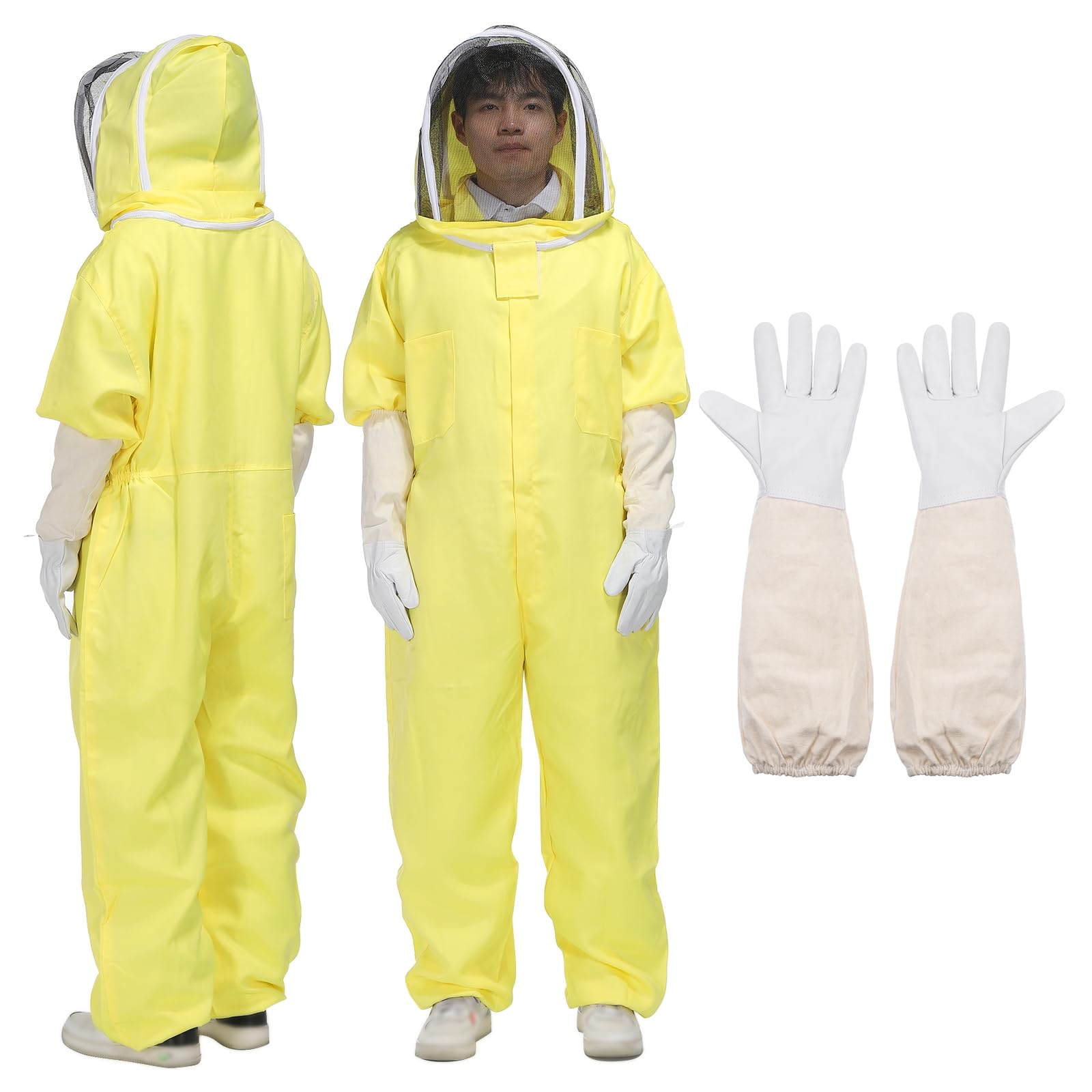 QUARKZMAN Bienenanzug für Männer Frauen XL Imkerei Anzug Outfit mit Handschuhen und Schleier Kapuze (Jacke, Hose, Handschuhe) Bienenanzüge für Erwachsene Hinterhof Profi, Gelb von QUARKZMAN