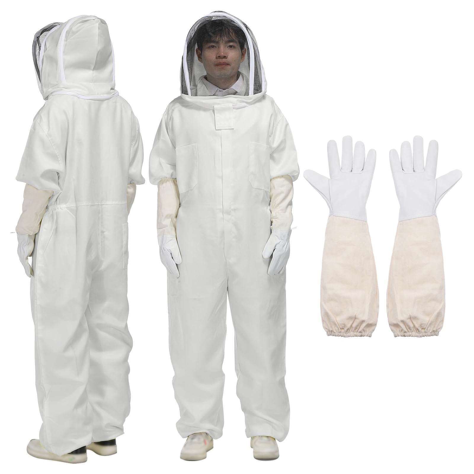 QUARKZMAN Bienenanzug für Männer Frauen XL Imkerei Anzug Outfit mit Handschuhen und Schleier Kapuze (Jacke, Hose, Handschuhe) Bienenanzüge für Erwachsene Hinterhof Profi, Weiß von QUARKZMAN