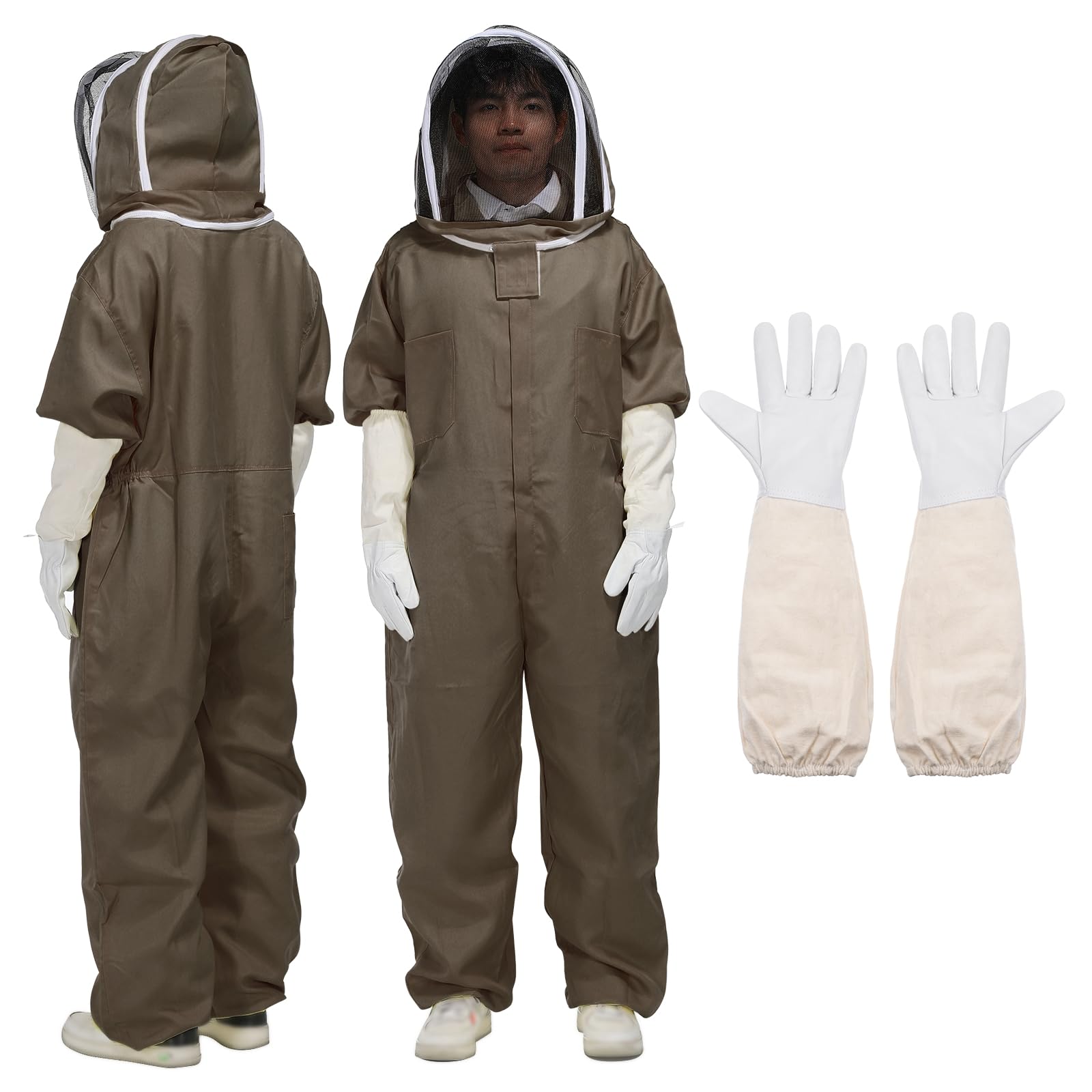 QUARKZMAN Bienenanzug für Männer Frauen XXL Imkerei Anzug Outfit mit Handschuhen und Schleier Kapuze (Jacke, Hose, Handschuhe) Bienenanzüge für Erwachsene Hinterhof Profi-, Kaffee von QUARKZMAN