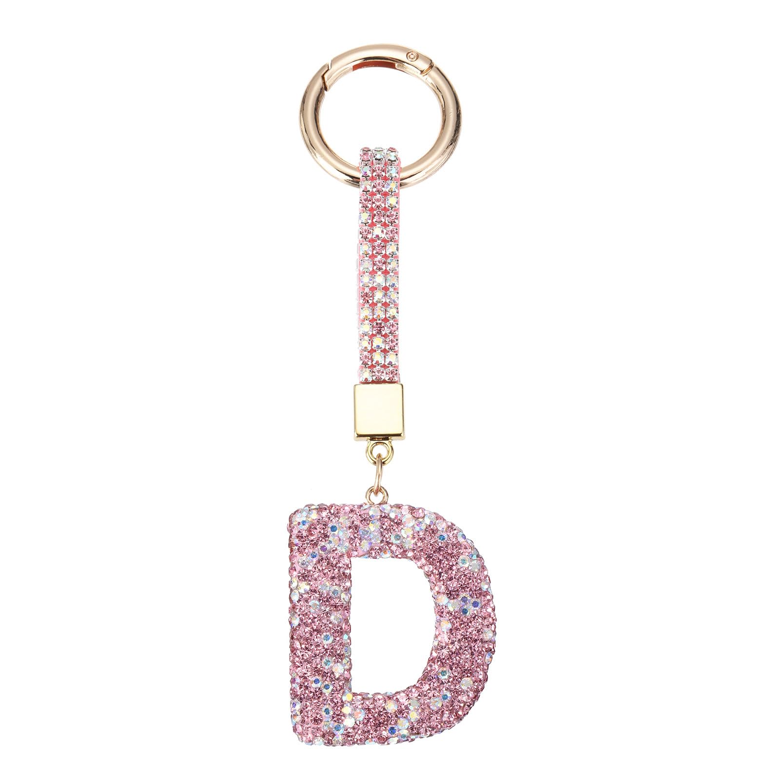 QUARKZMAN Bling Auto Buchstaben Anhänger, Auto Rückspiegel Anhänger Rosa Initialbuchstabe Innenraumdekoration Hängende Kristall Ornamente für Frauen, Taschen DIY, D von QUARKZMAN